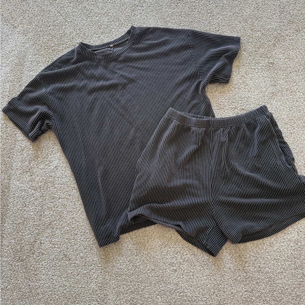 Black Striped T-Shirt and Shorts Set